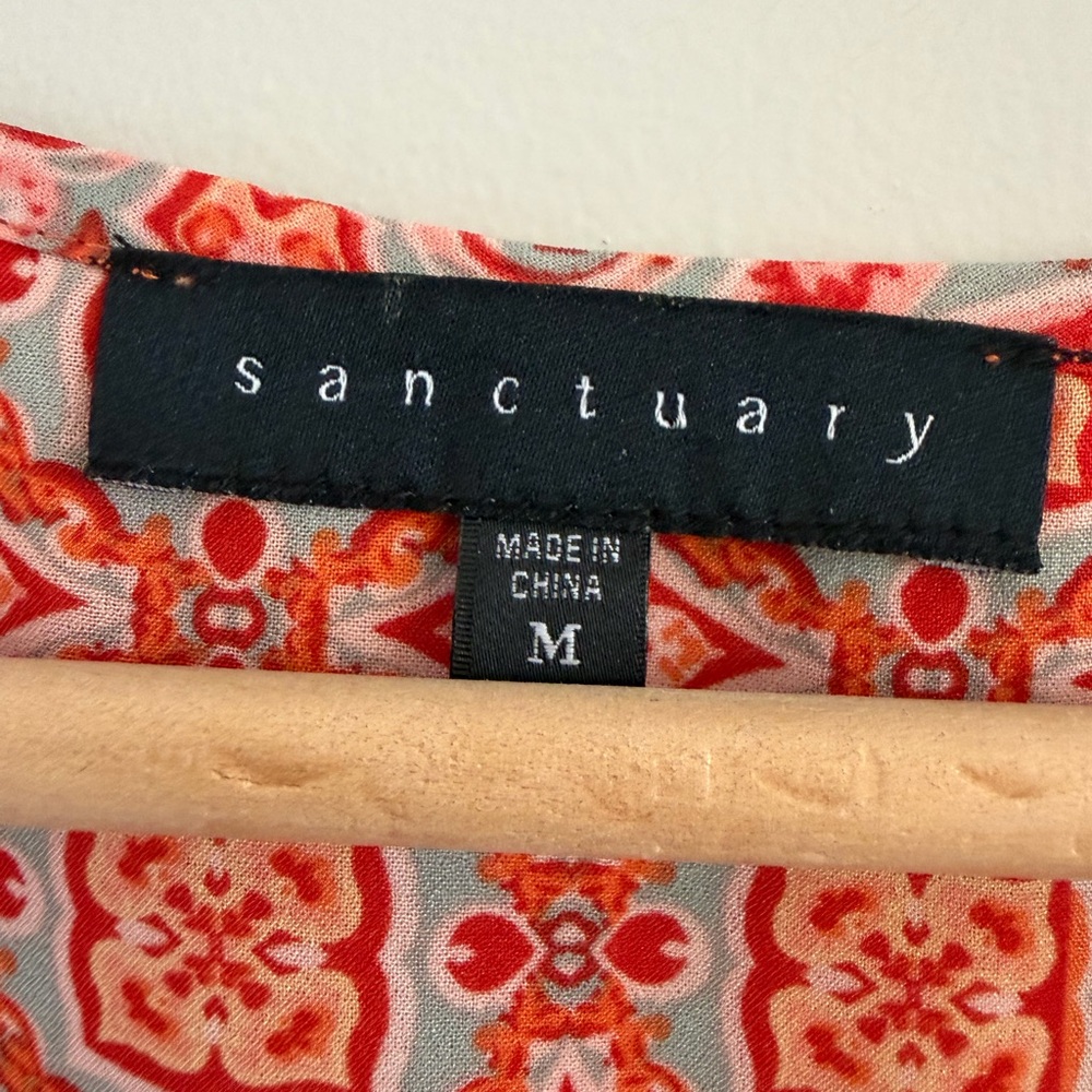Sanctuary Bobo Mosaic Paisley Print Peasant Blouse Coral Pink‎ FestivalTop M - Picture 3 of 5
